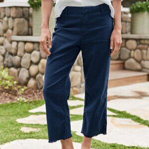 Frank & Eileen Navy Blue Cropped Cotton & Linen Pants Size 6